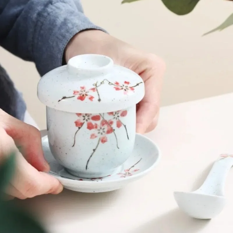 Japanese Snacks - 磁器製の煮込み鍋、日本の桜柄、蓋付きの陶器製煮込みボウル、多機能蒸し卵デザートカップ、軽食プレート。