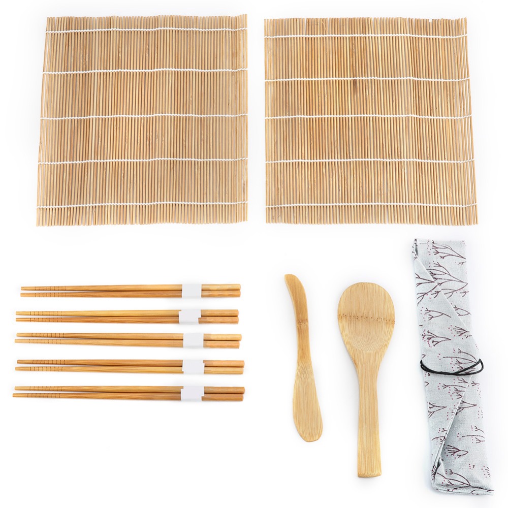 Sushi Making Kit - 持ち運び可能な木製寿司作りキット。繰り返し使える木製の寿司道具セット。使いやすく、手軽にDIY寿司が作れる。ご家庭やキッチンに最適。