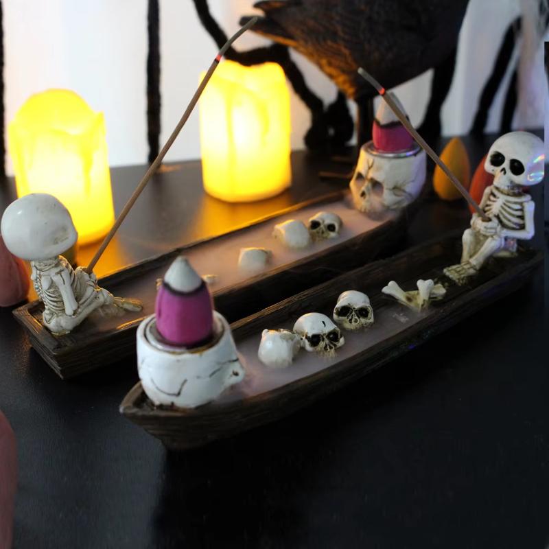 スカルボート型の香炉。ユニークなデザインの樹脂製香立て。書斎 - Incense Holder のレビューと価格