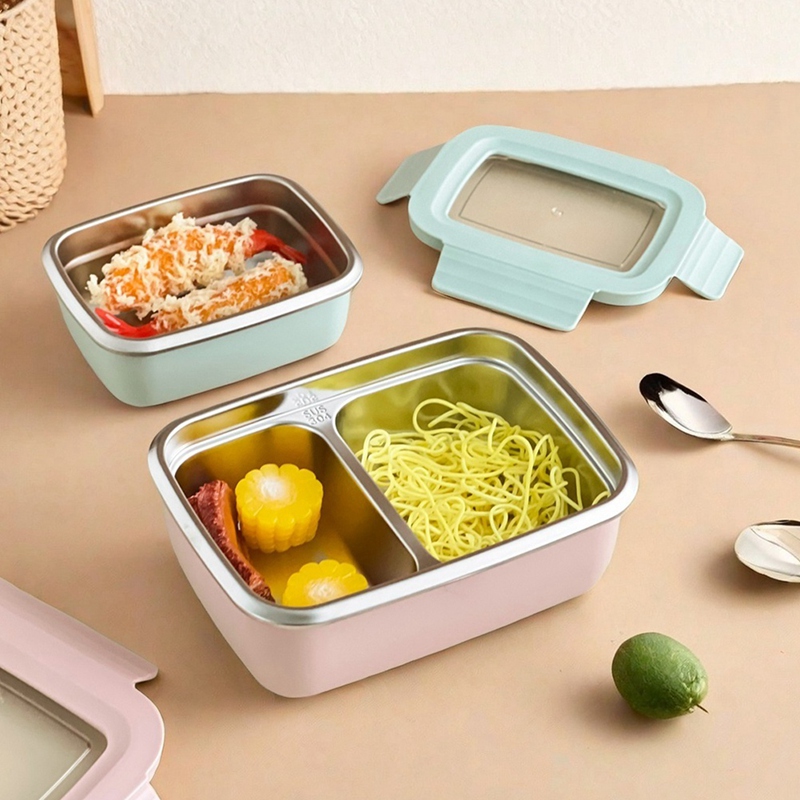304 ステンレス鋼分割弁当箱取り外し可能な蓋付き学生用大容 - Bento Box のレビューと価格